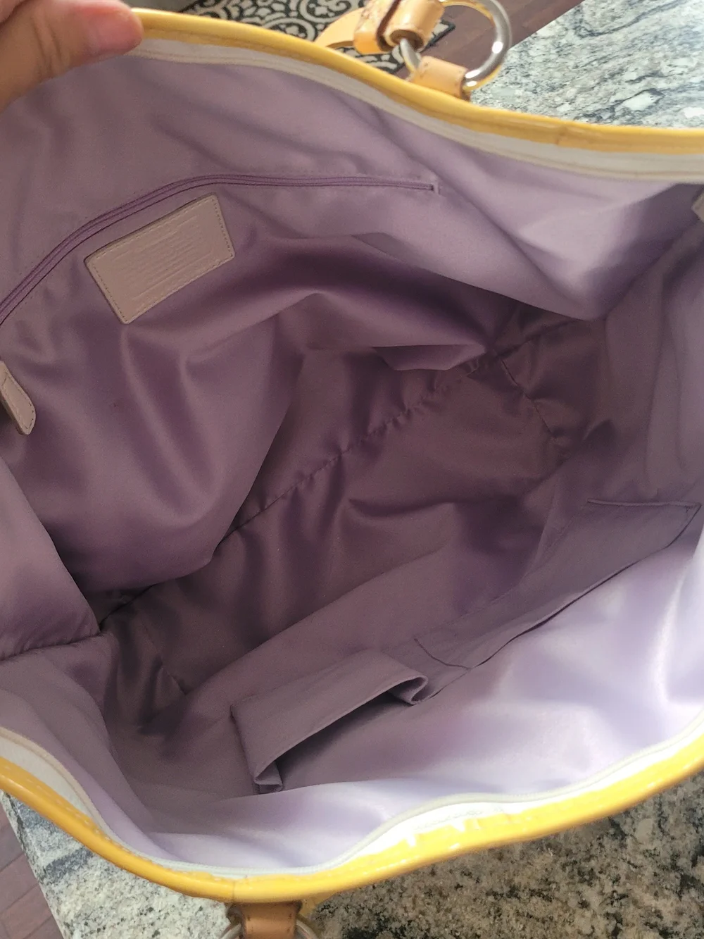 Coach Yellow Patent Leather Shoulder Bag with Tan Straps